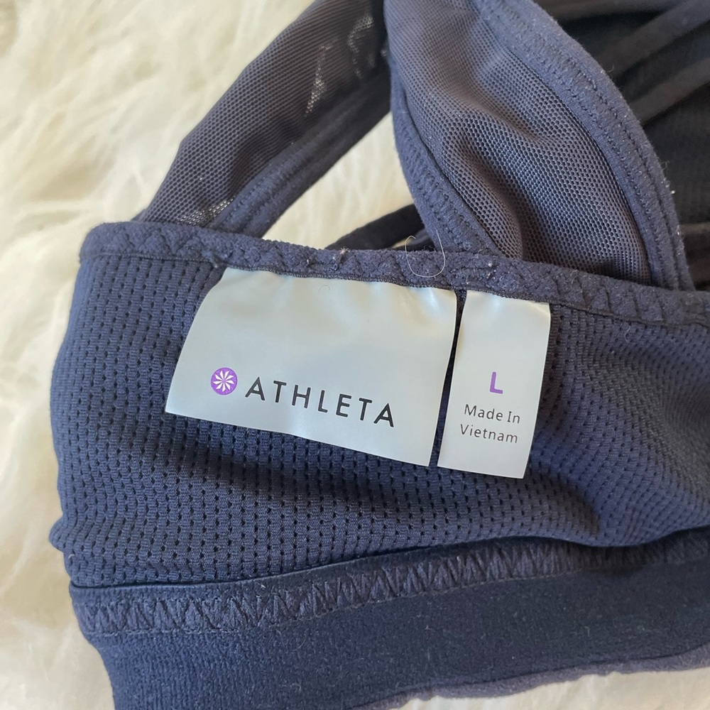 ATHLETA TRANSCENDENCE BRA IN DRESS BLUE EXCELLENT USED CONDITION - Picture 2 of 4